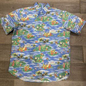 Ralph Lauren Hawaiian Shirt Men’s Medium Blue Island Print Short Sleeve